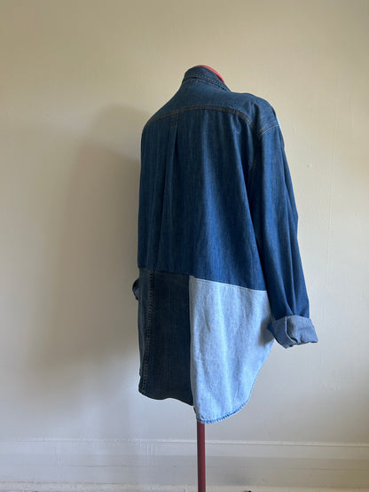 Upcycled Modern Workwear Wrangler Denim Shirt - Circle Series Size 2X/3X #DEN3X6