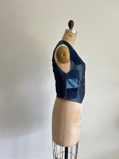 Leni Reclaimed Patchwork Denim Vest with Cotton Lining XS #LENI1