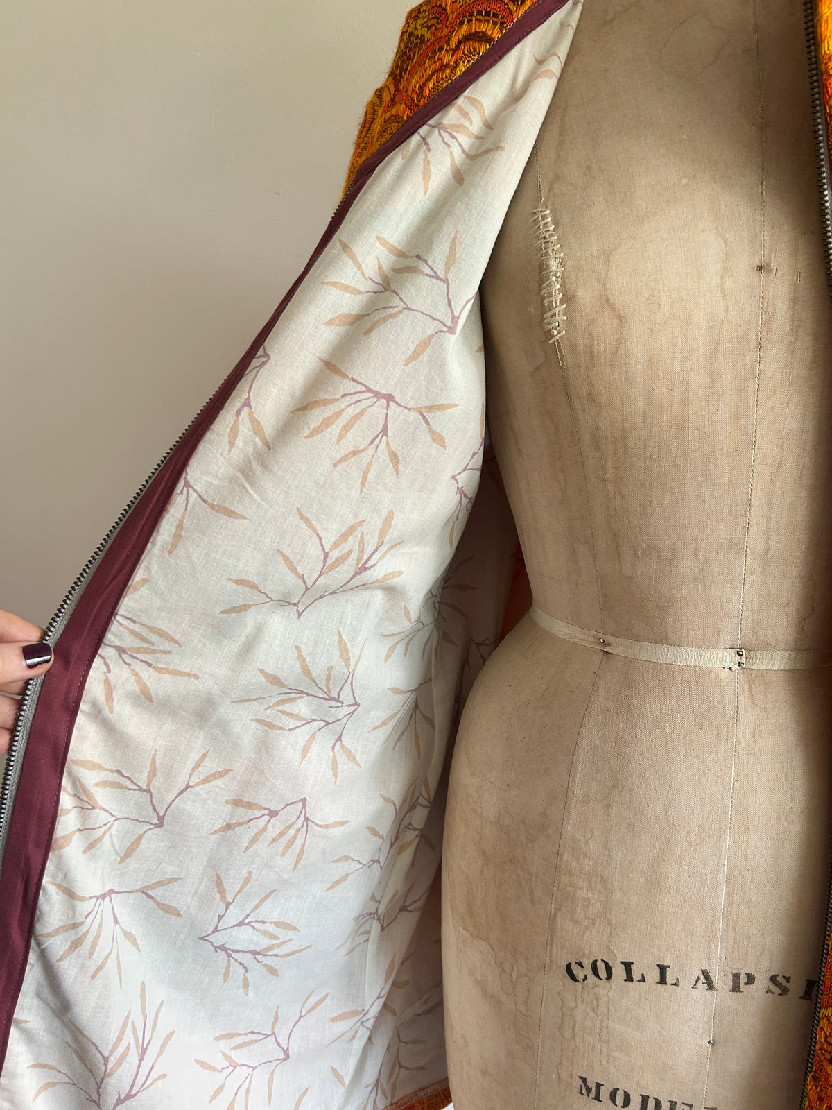 Billie Zip Up Jacket with Upcycled Vintage Draperies Size S/M #BILLJSM8