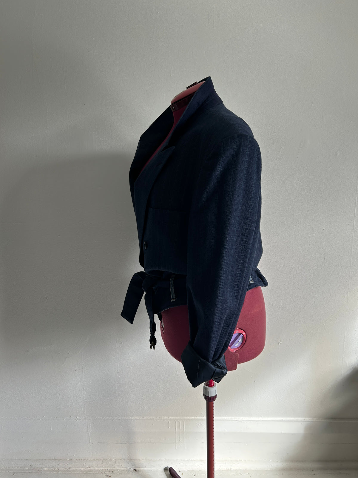 Cropped Upcycled Bellissimo Virgin Wool Blazer with Denim Belt Size 2X/3X #BLAZ23X6