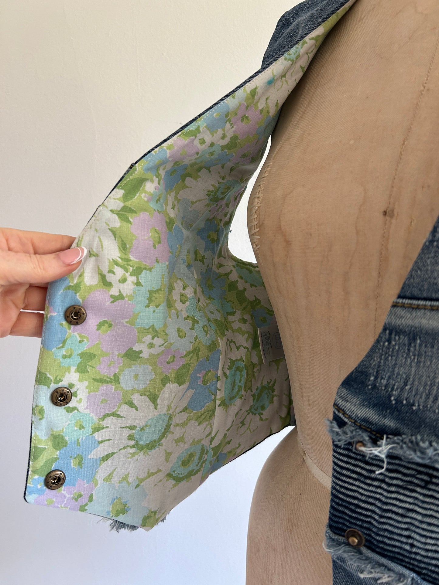 Leni Reclaimed Patchwork Denim Vest with Cotton Lining S/M #LENI4