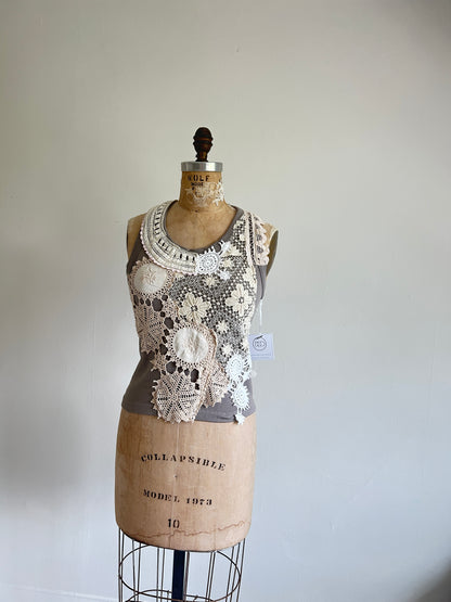Upcycled Vintage Lace Tank  S/M #TANK2