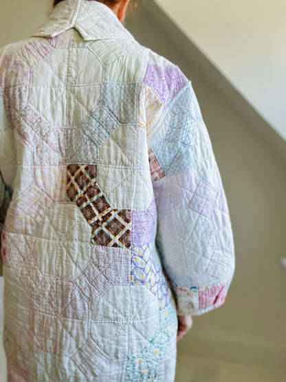 Vivianne Jacket Upcycled Hand Stitched Vintage Bow Tie Design Quilt Size M/L #CVDQML1