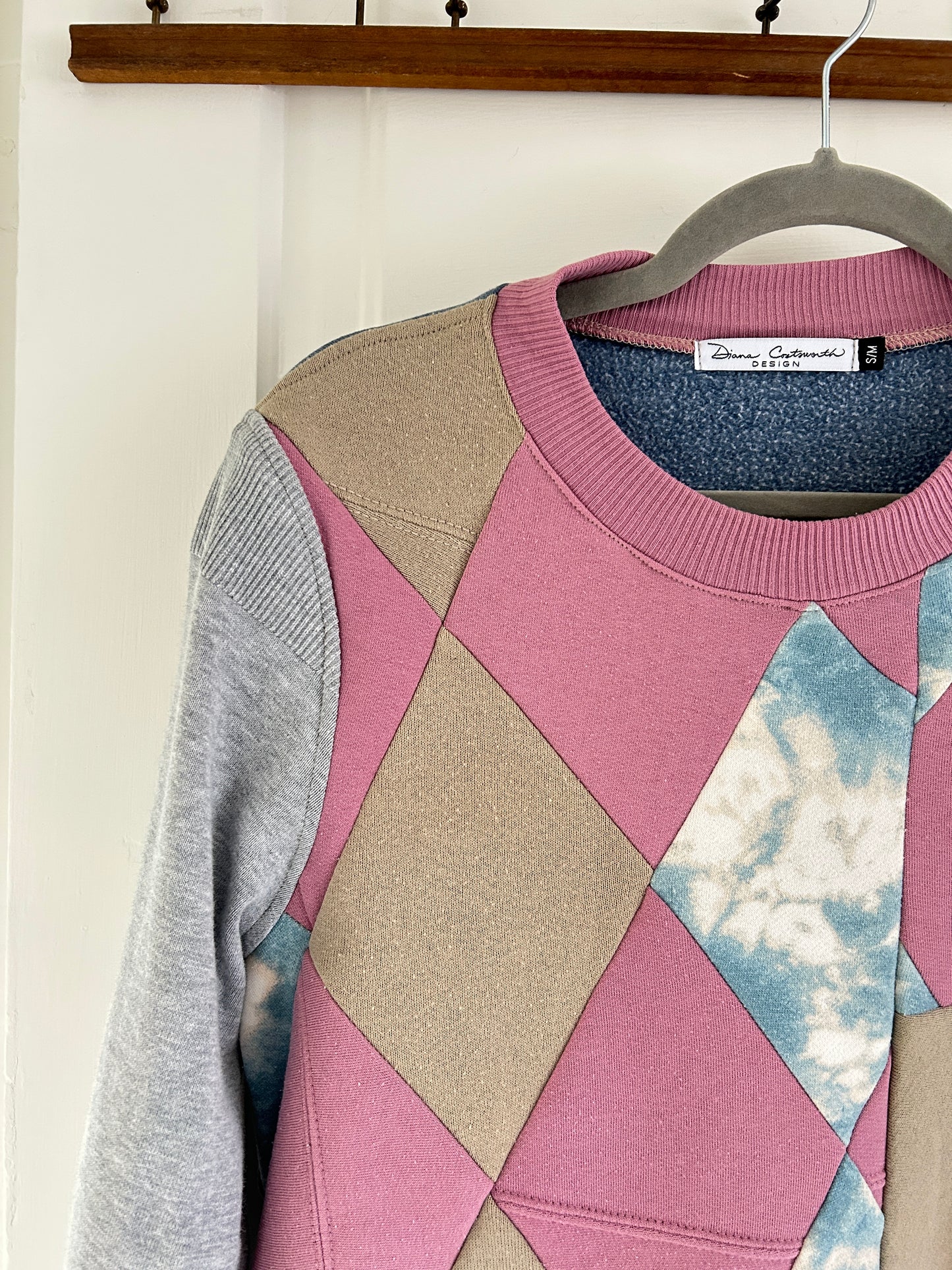 Harlequin Sweatshirt with Upcycled Textiles S/M #SSSM1