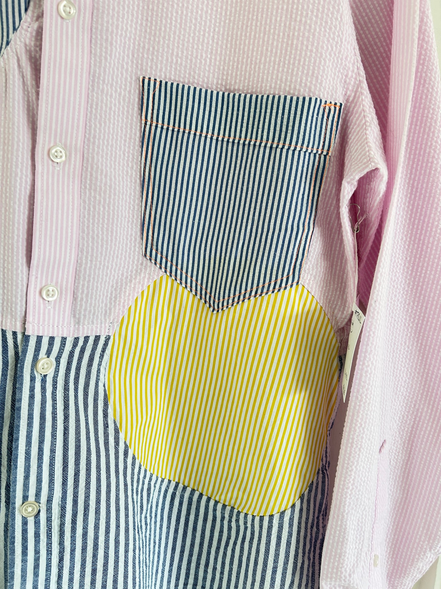 Upcycled Modern Workwear Pinstripe Shirt - Circle Series Size M/L #TPIML12