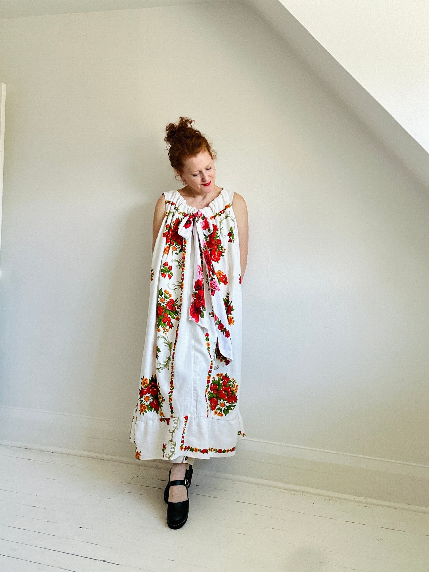 Marlowe Maxi Dress with Upcycled Vintage Linen Tablecloth O/S # MAR6
