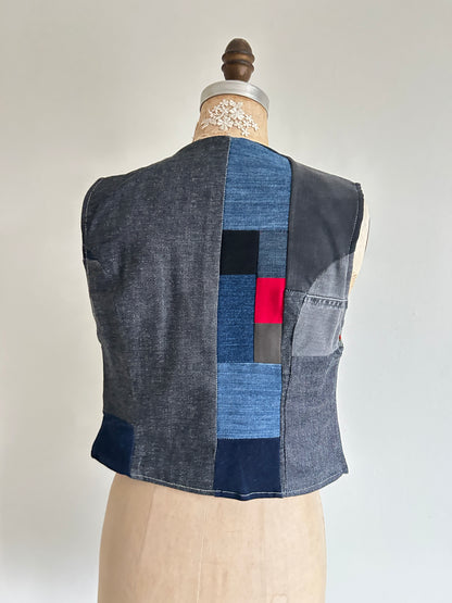 Leni Reclaimed Patchwork Denim Vest with Cotton Lining XS #DVXS12