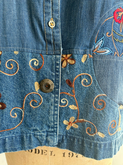 Upcycled Modern Workwear Denim Shirt - Circle Series Size 2X/3X #DEN23X3