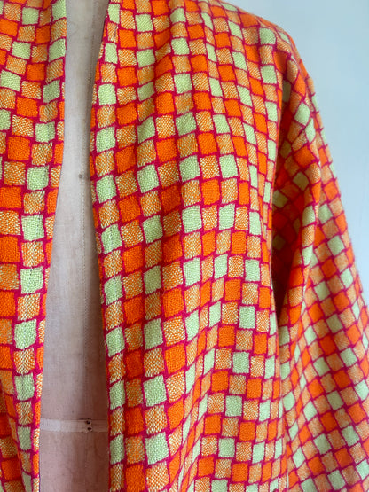 Vivianne Duster Jacket with Upcycled Vintage Deadstock Lightweight Wool & Vintage Drapery Size M/L #CVDWML10