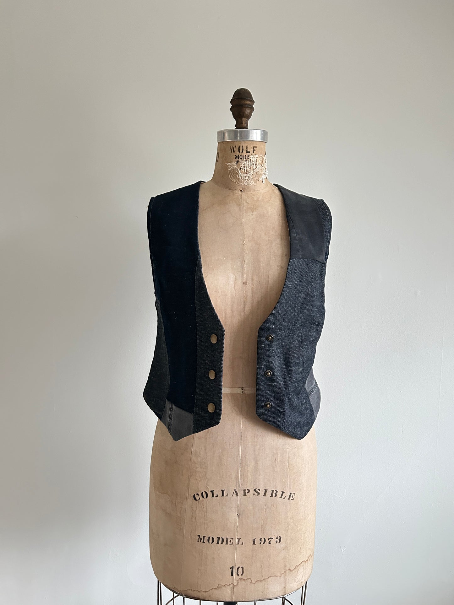 Leni Reclaimed Patchwork Denim Vest with Cotton Lining XS #DVXS12