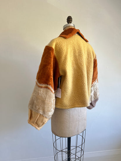 Vivianne Cropped Jacket with Upcycled Vintage Wool & Fleece Blankets Size M/L #CVCWML11