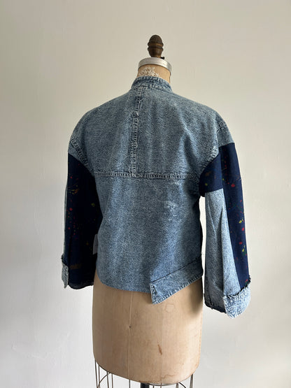 Ellis Reclaimed Patchwork Denim Shirt with Handstitching & Hand Dyed Twill Ribbon XS/S #ELL2