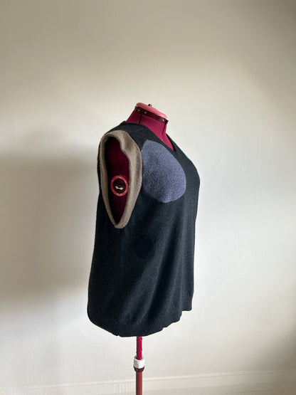 Abstract Art Patched Upcycled Cashmere Vest Size 3X/4X #CAV34X32