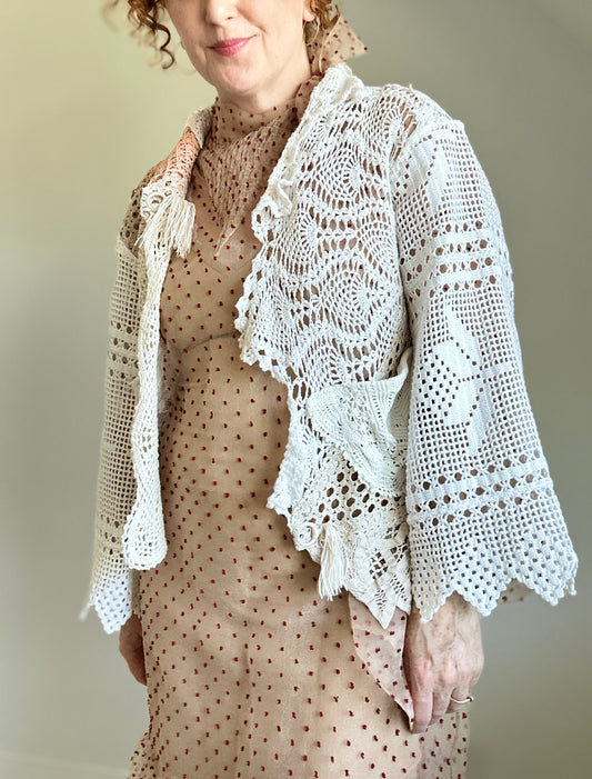 Vivianne Cropped Jacket Upcycled Cotton Crochet Size S/M #VIVCR1