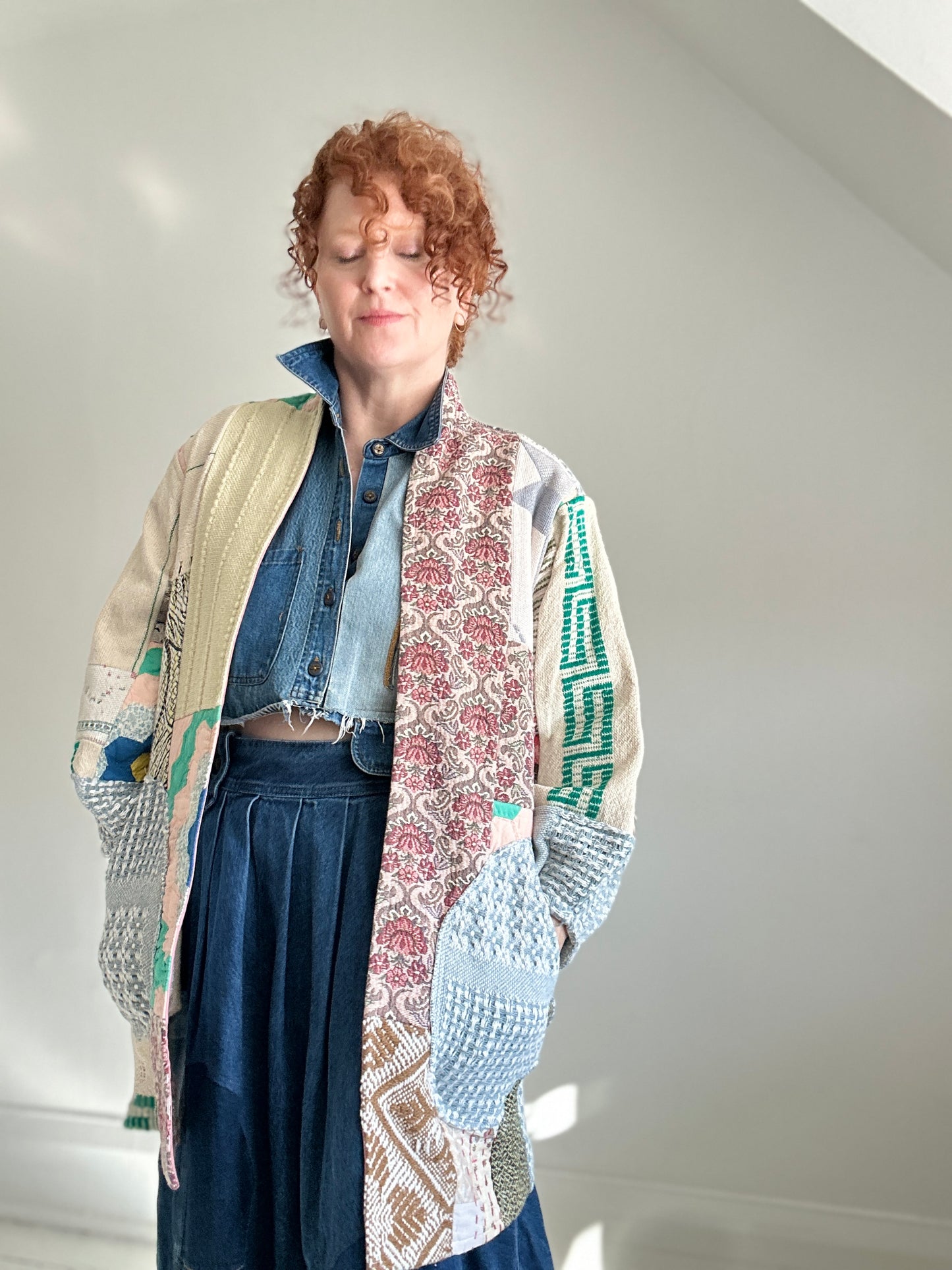 Vivianne Jacket with Upcycled Woven Throw Patchworked Size S/M #VIVT8
