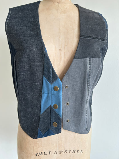 Leni Reclaimed Patchwork Denim Vest with Cotton Lining M/L #DVML13