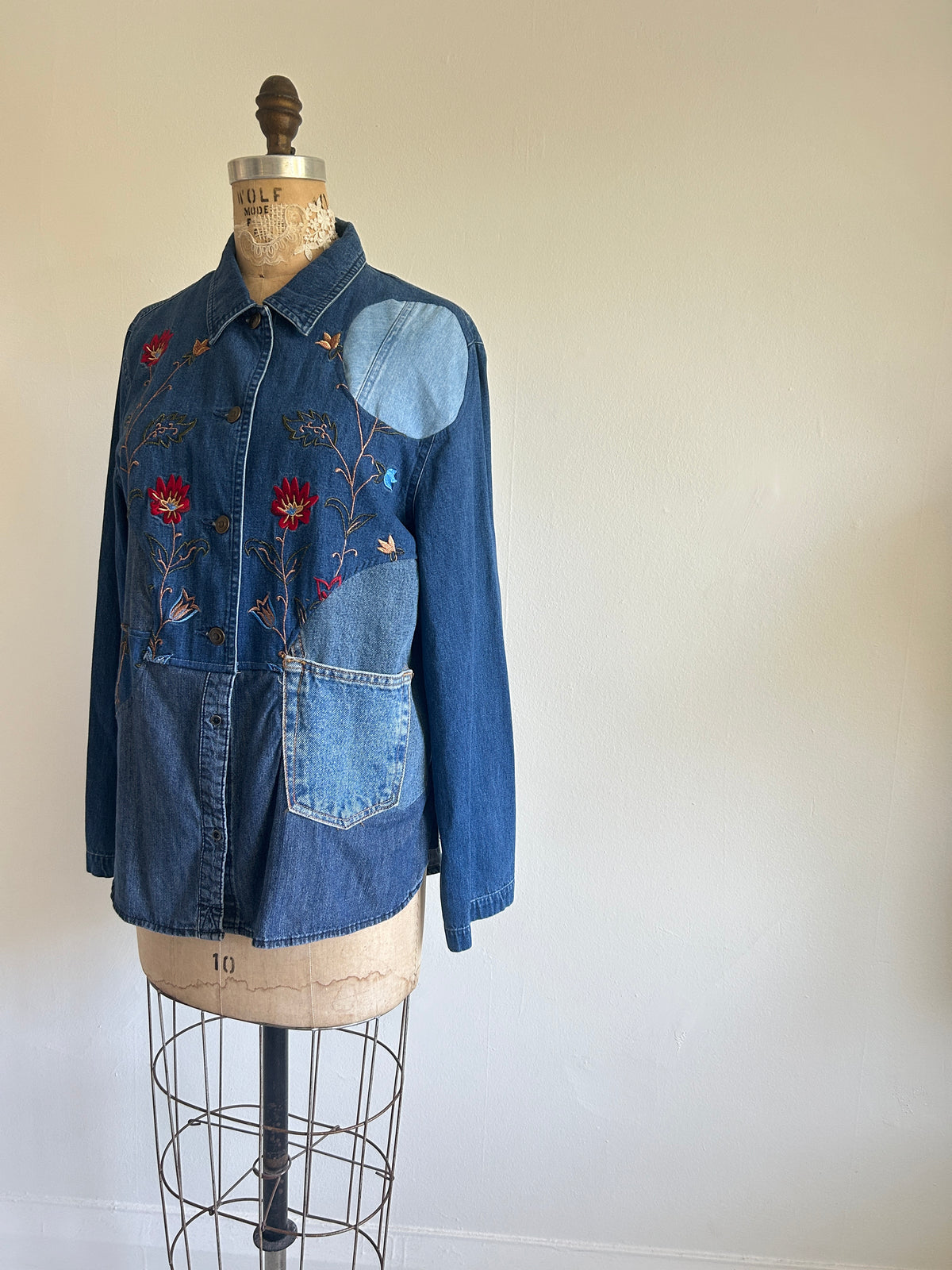 Upcycled Modern Workwear Denim Shirt - Circle Series Size M/L #DENML5