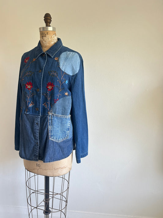 Upcycled Modern Workwear Denim Shirt - Circle Series Size M/L #DENML5