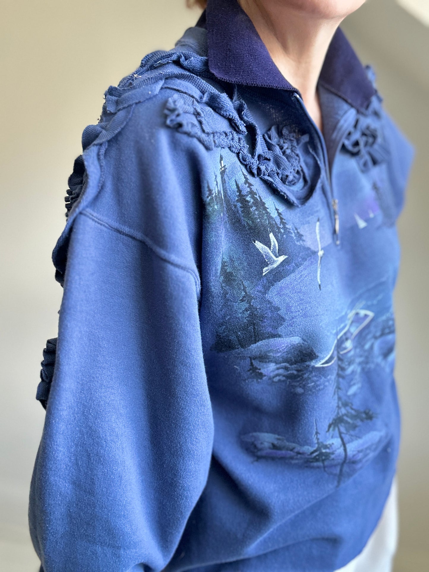 Ruffled Vintage Zip Up Sweatshirt M/L #SWML5