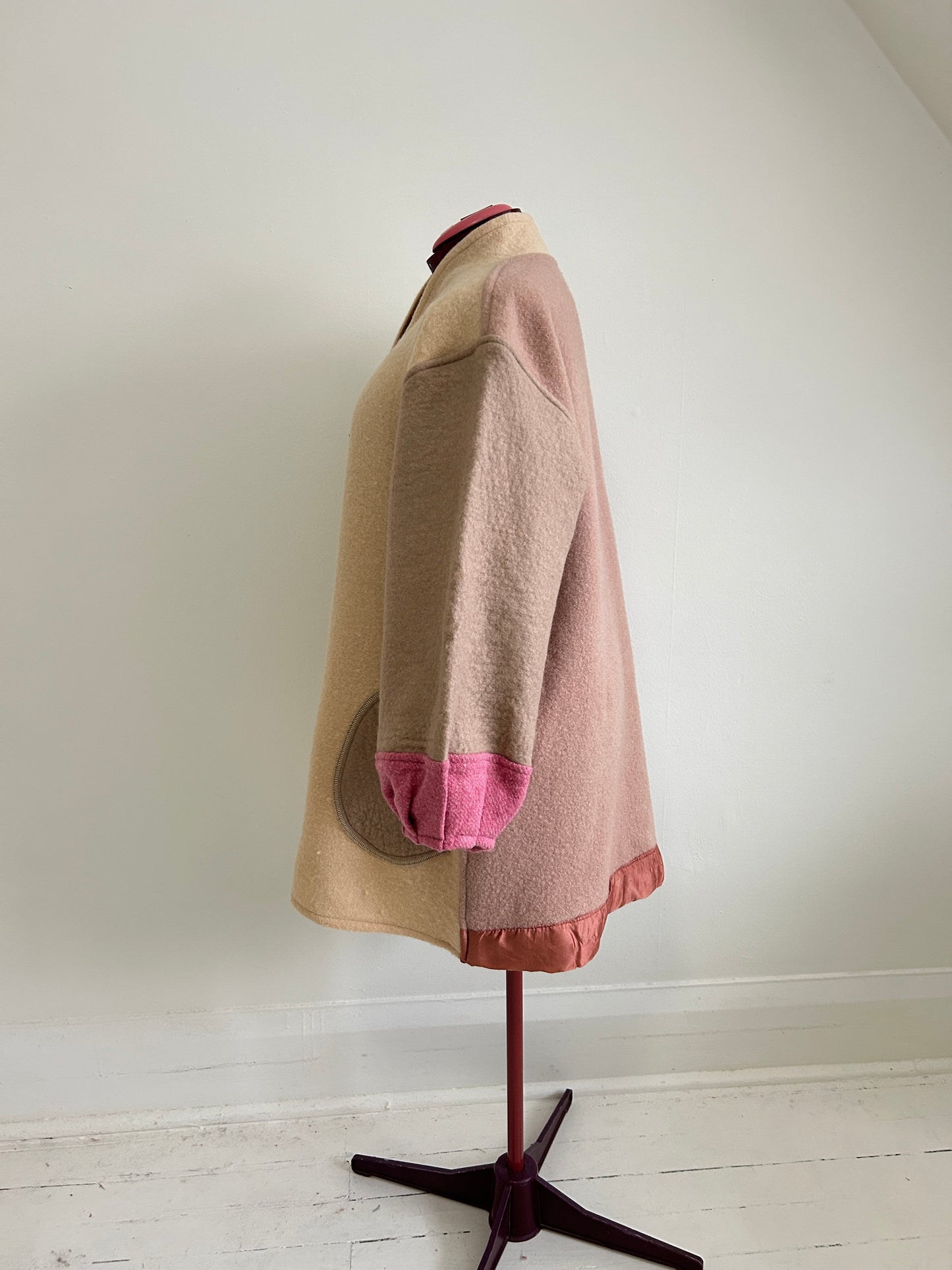 Vivianne Jacket with Upcycled Vintage Wool Blanket & Leather & Wooden Toggles Size 2X/3X #CVJW23X32