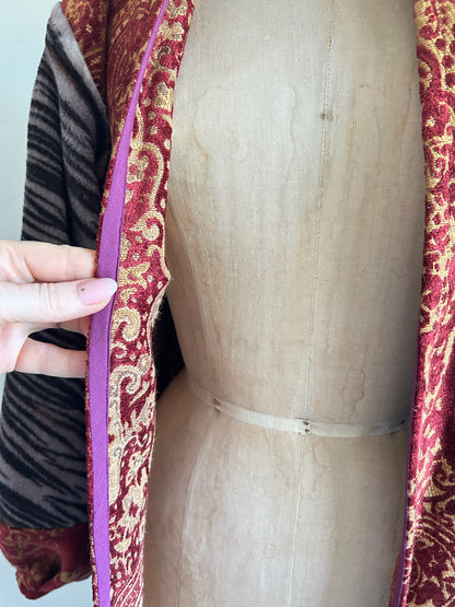 Vivianne Duster with Upcycled Fleece & Velvet Brocade Throw Blanket Horse Theme Size M/L #CVDFML5