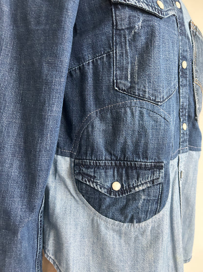 Upcycled Modern Workwear Denim Shirt - Circle Series Size XS/S #DBXSS4