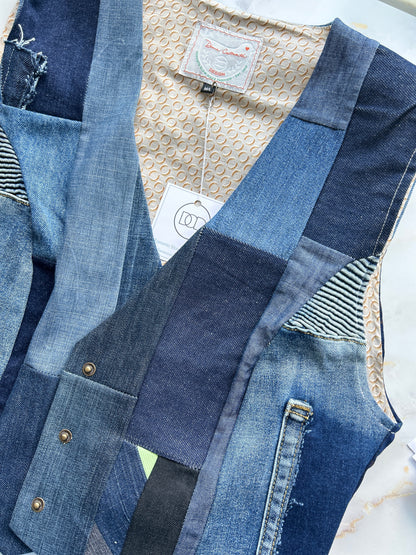 Leni Reclaimed Patchwork Denim Vest with Cotton Lining M/L #LENI6