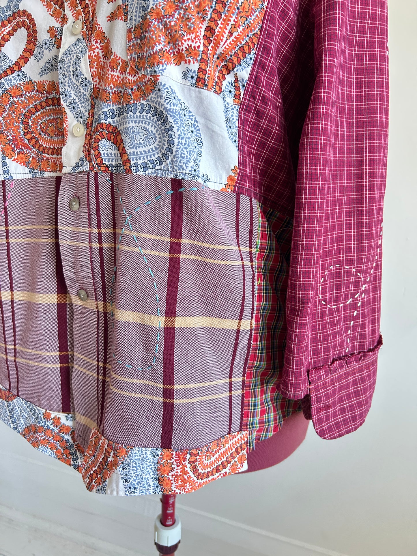 Reworked “Tuxedo Workwear” Buttondown Shirt with Handstitching 2X #TB23X7