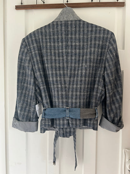 Cropped Upcycled Profile Blazer with Denim Belt Size S/M #BLAZSM7