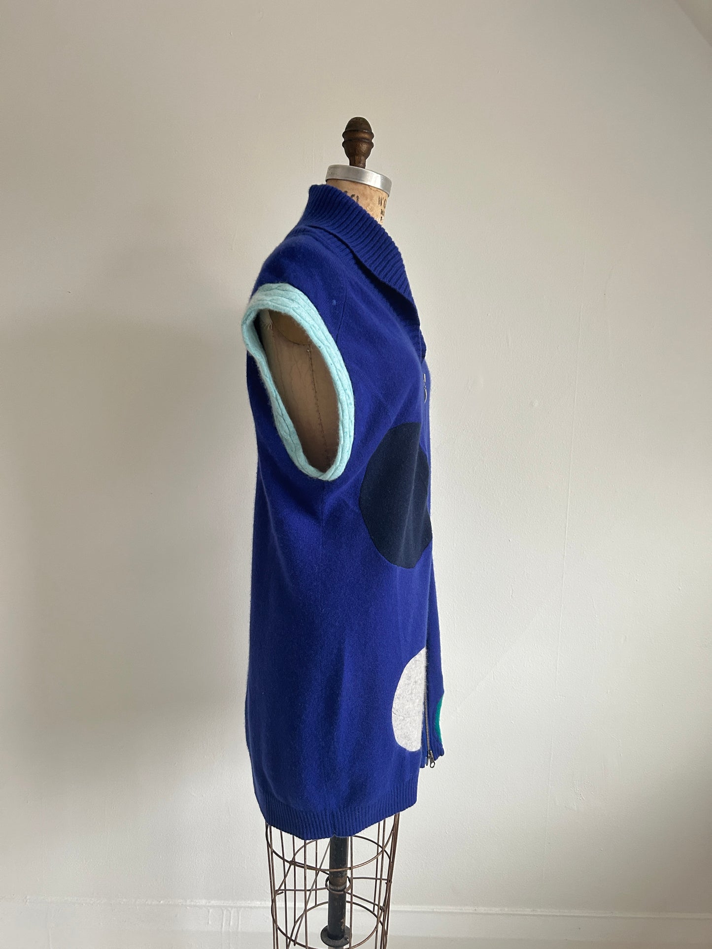 Abstract Art Patched Upcycled 2 Way Zipup Cashmere Vest Size L/XL #CAVLXL33