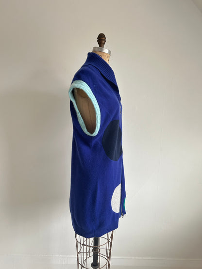 Abstract Art Patched Upcycled 2 Way Zipup Cashmere Vest Size L/XL #CAVLXL33