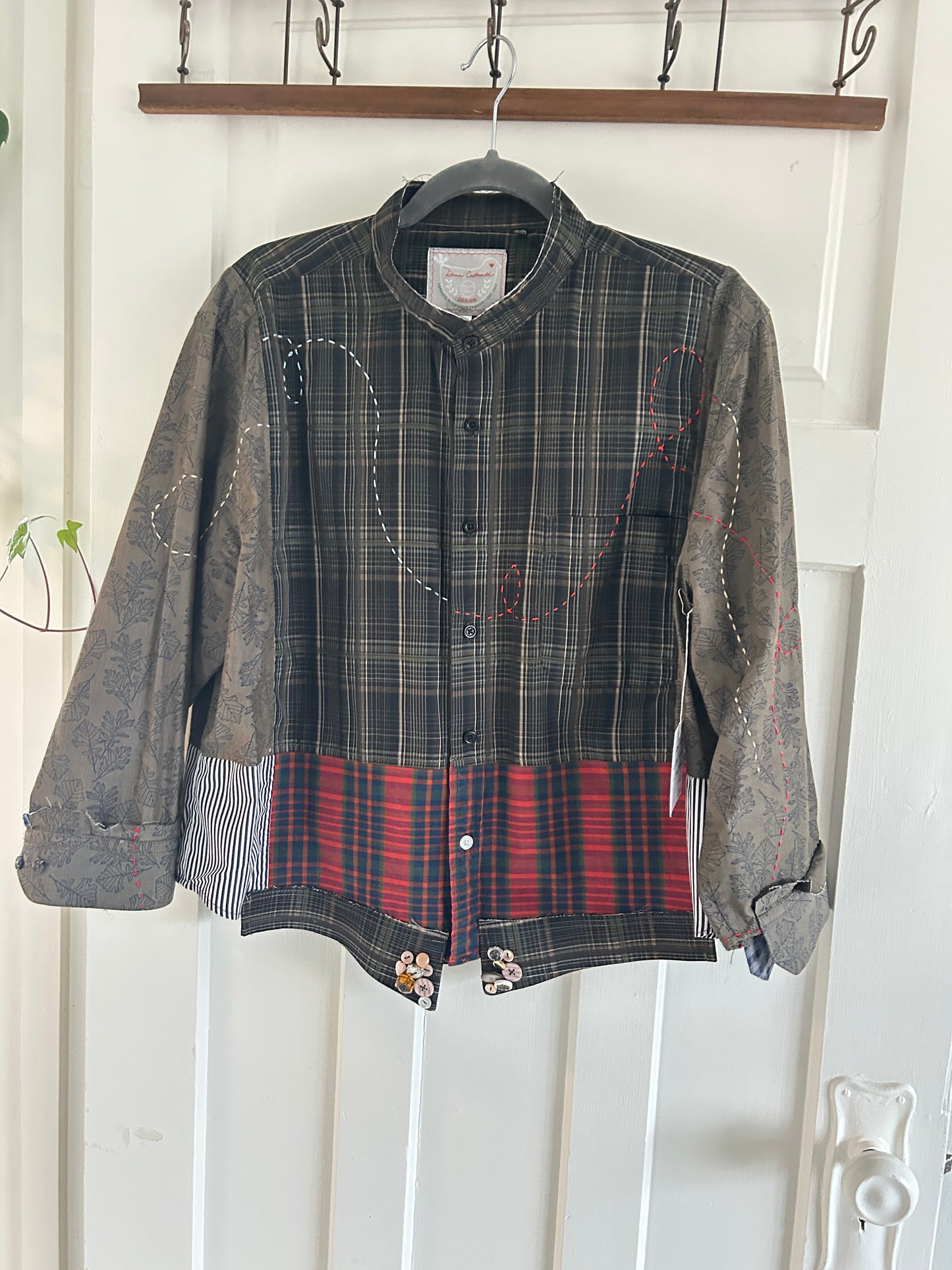 Reworked “Tuxedo Workwear” Buttondown Shirt with Handstitching XL/2X #TBX2X19