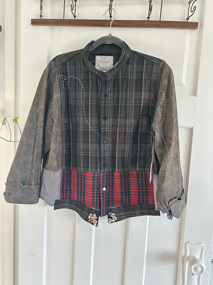 Reworked “Tuxedo Workwear” Buttondown Shirt with Handstitching XL/2X #TBX2X19