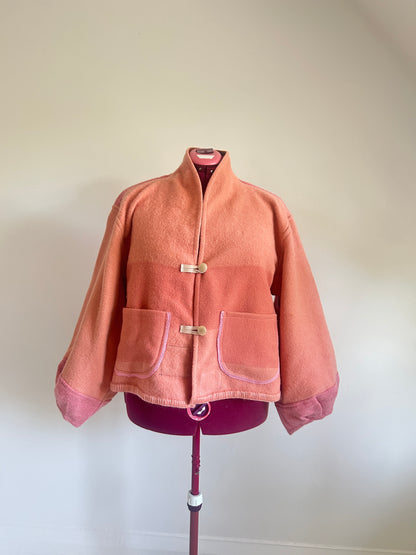 Vivianne Cropped Jacket with Upcycled Vintage Trapperpoint Wool Blanket Size 2X/3X #CVCW23X11