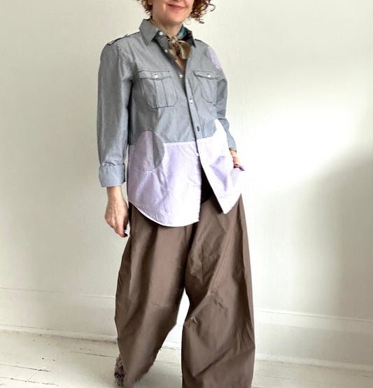 Upcycled Modern Workwear Pinstripe Shirt - Circle Series Size S/M #PIN9