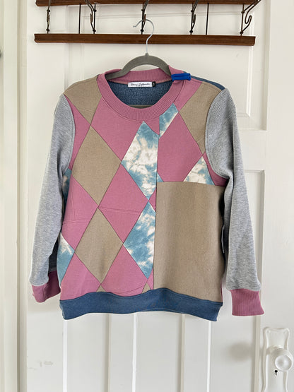Harlequin Sweatshirt with Upcycled Textiles S/M #SSSM1