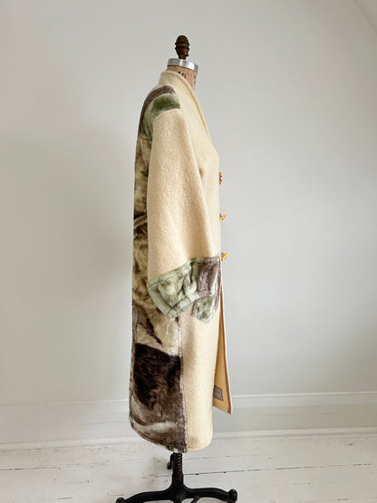 Vivianne Duster with Upcycled Fleece & Vintage Wool Blanket Puppy Theme Size S/M #CVDWSM43