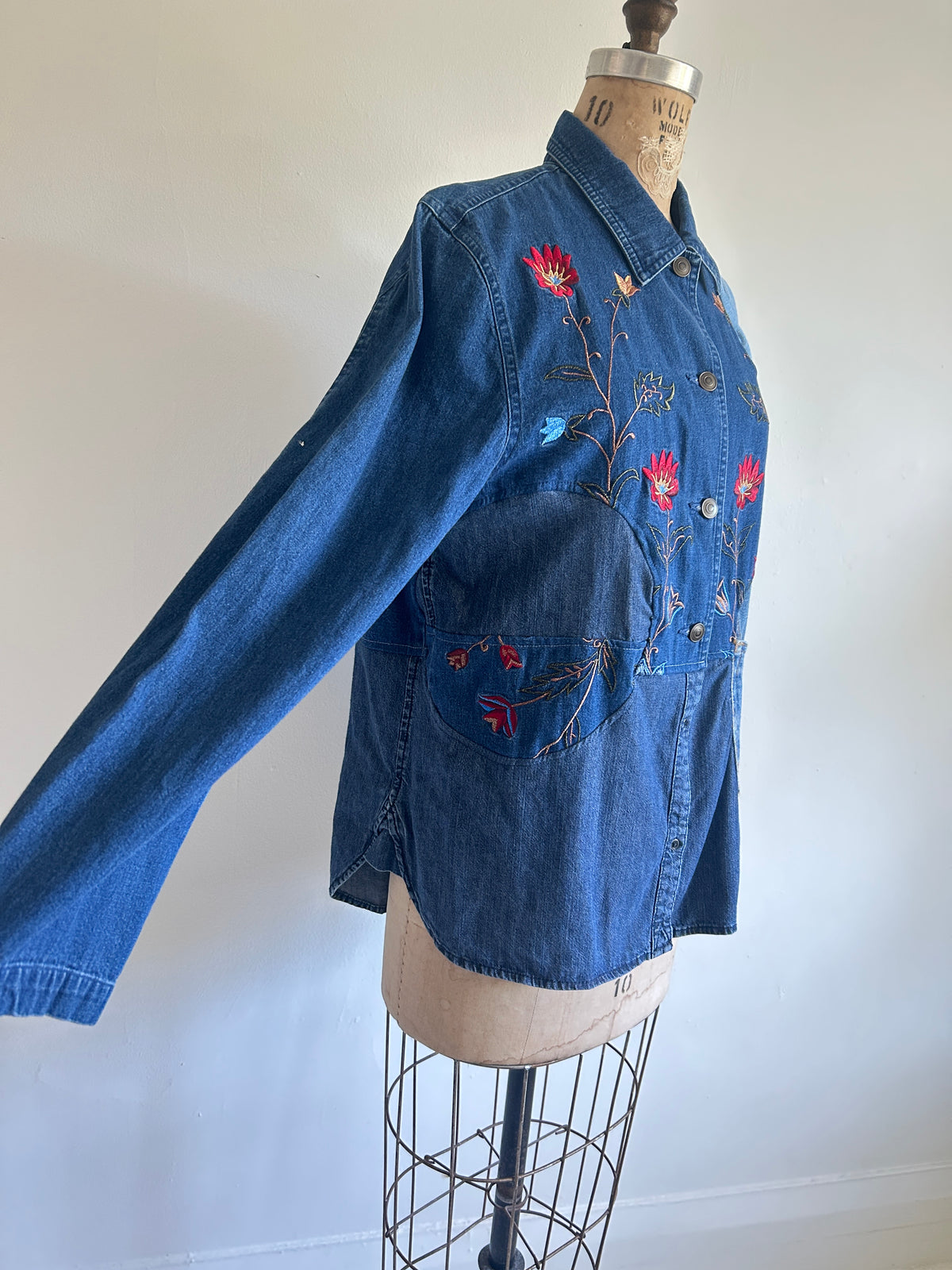 Upcycled Modern Workwear Denim Shirt - Circle Series Size M/L #DENML5