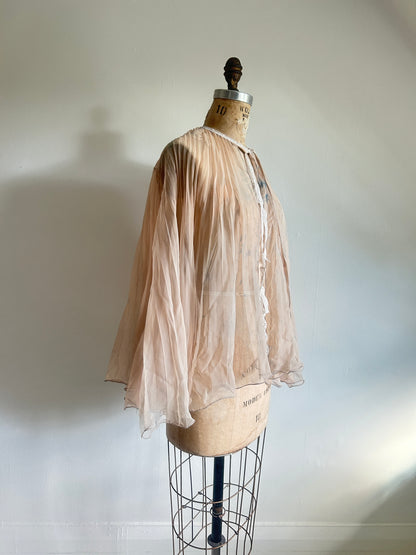 Ethereal Vintage Peachy Beige Sheer Hand dyed Pleated Top Size up to L #VIN2
