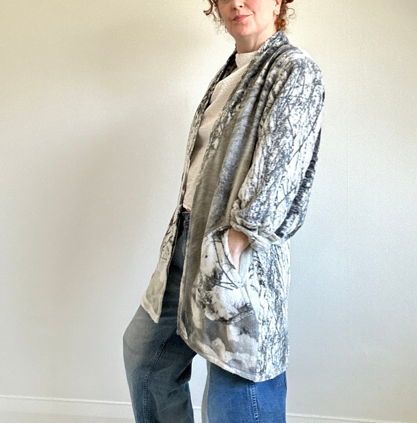 Vivianne Jacket with Upcycled Fleece Throw Blanket Wolf Theme Size M/L #CVJFML24