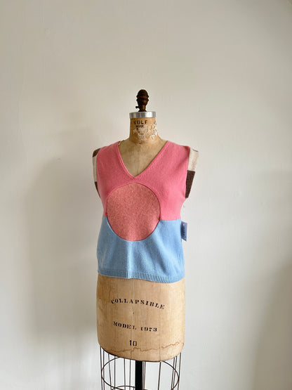 Abstract Art Patched Upcycled Cashmere Vest Size S/M #ARTV3