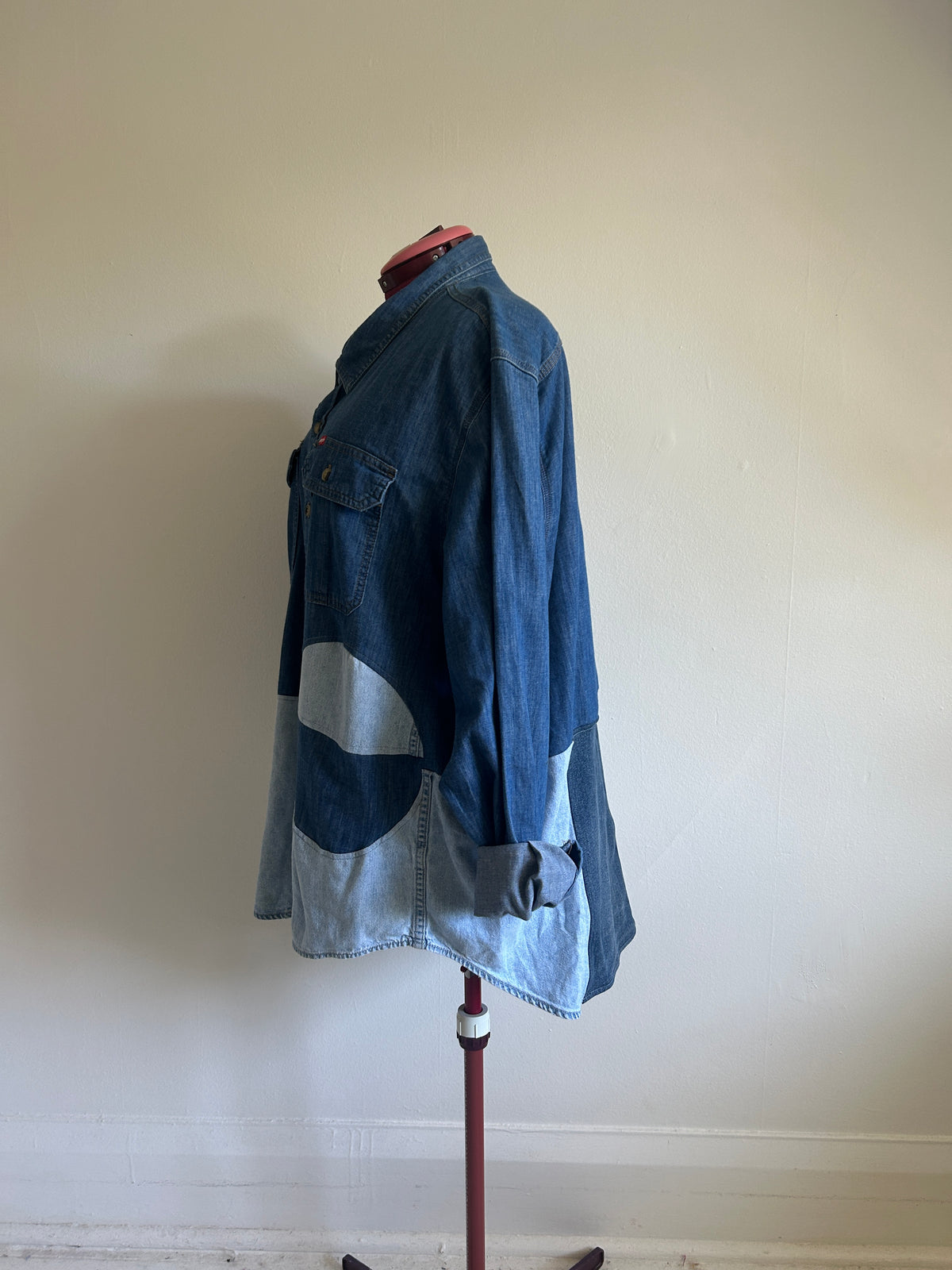 Upcycled Modern Workwear Wrangler Denim Shirt - Circle Series Size 2X/3X #DEN3X6