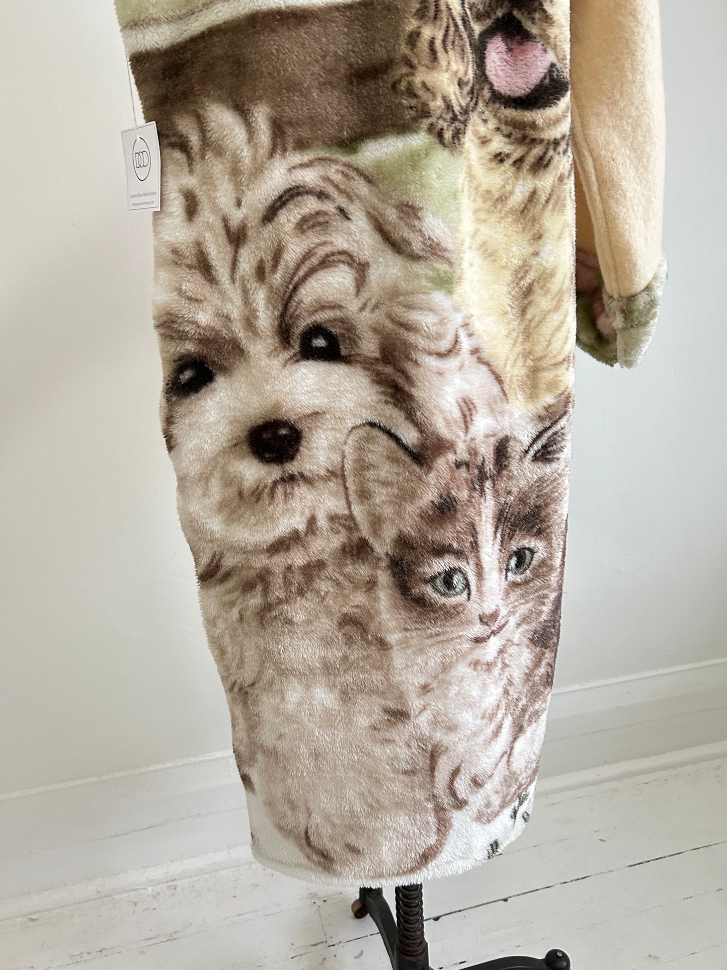 Vivianne Duster with Upcycled Fleece & Vintage Wool Blanket Puppy Theme Size S/M #CVDWSM43