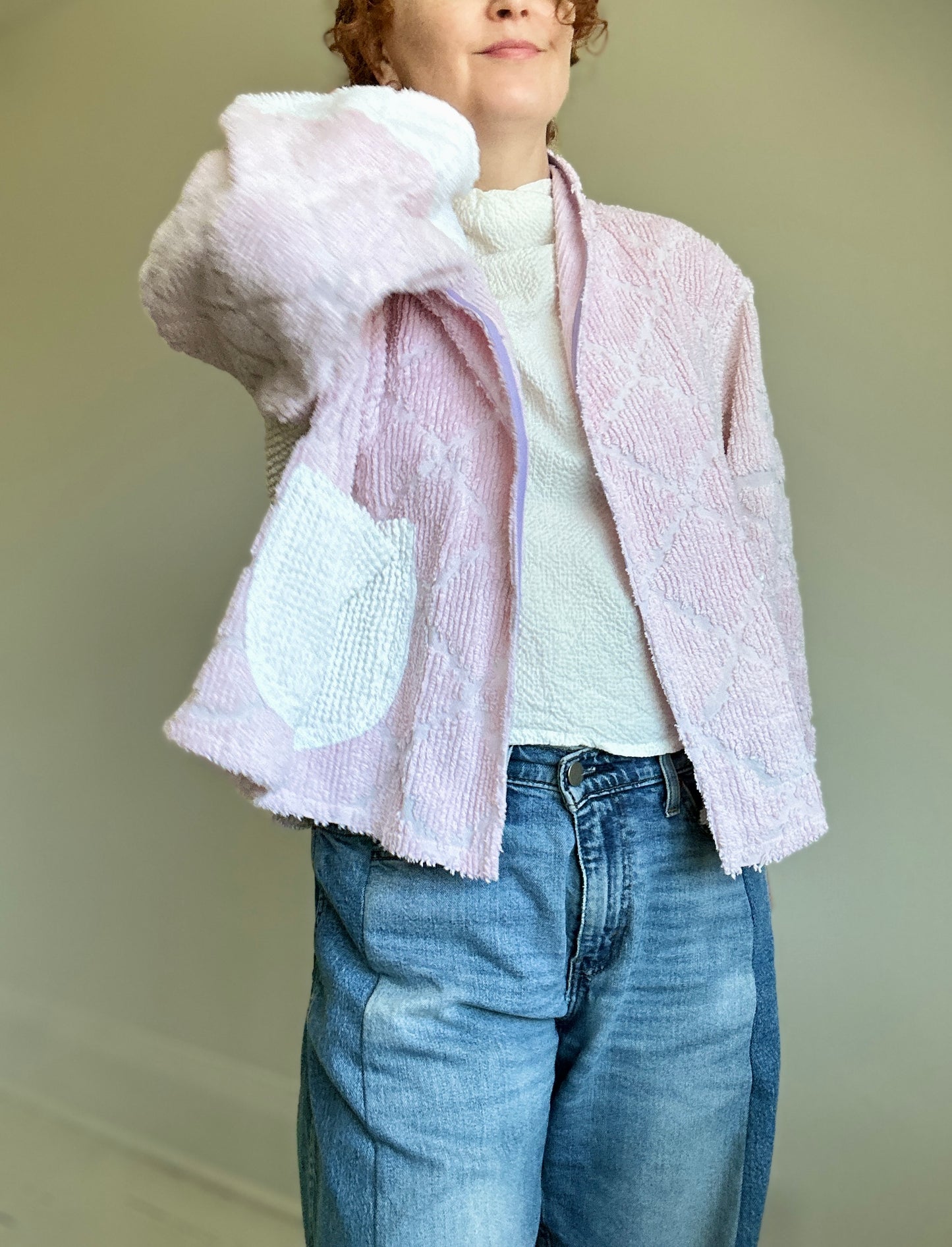 Vivianne Cropped Jacket with Upcycled Vintage Chenille Size 2X/3X #CVCCH23X22