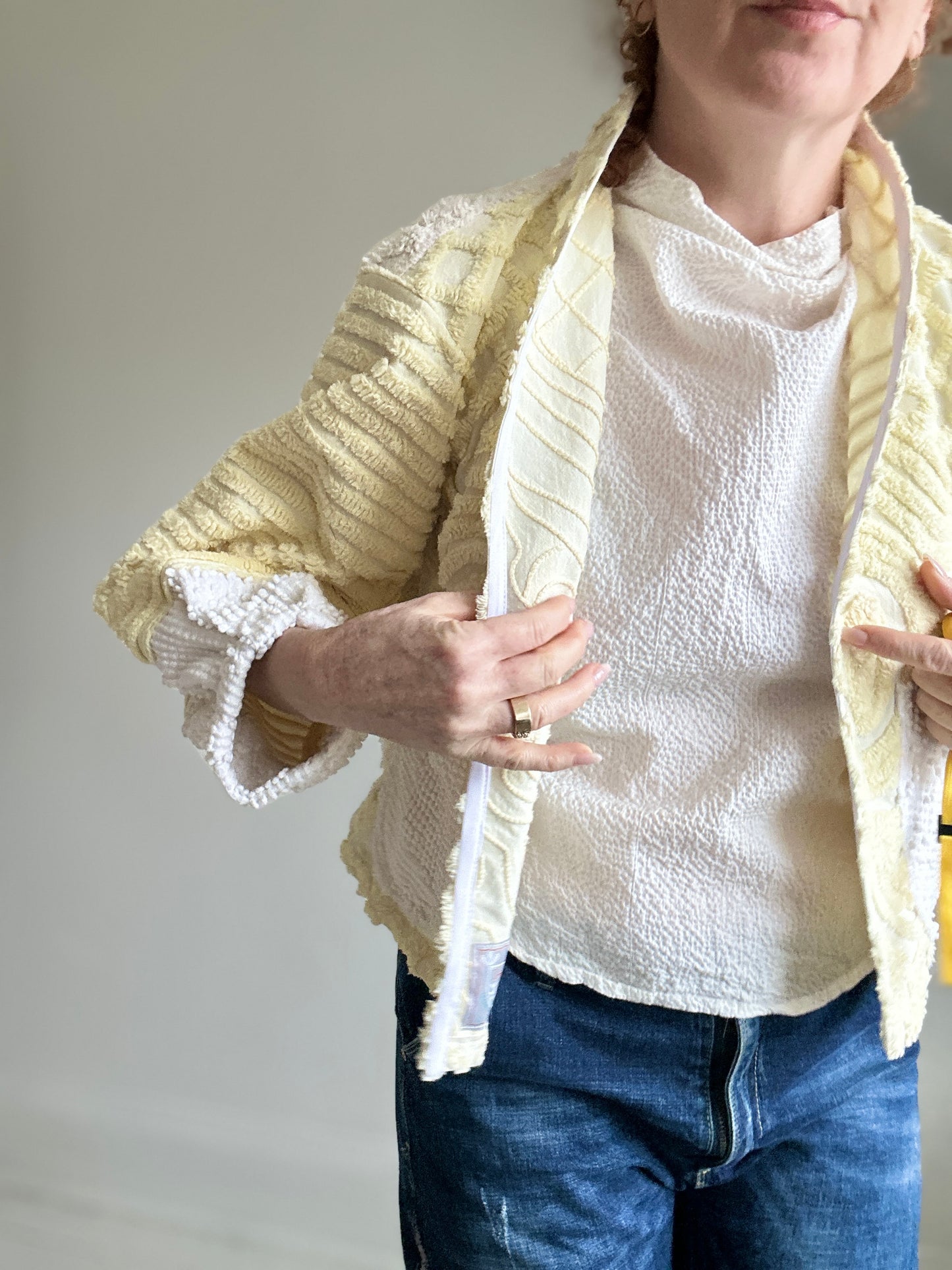 Vivianne Cropped Jacket with Upcycled Vintage Chenille Size S/M #CVCCHSM12