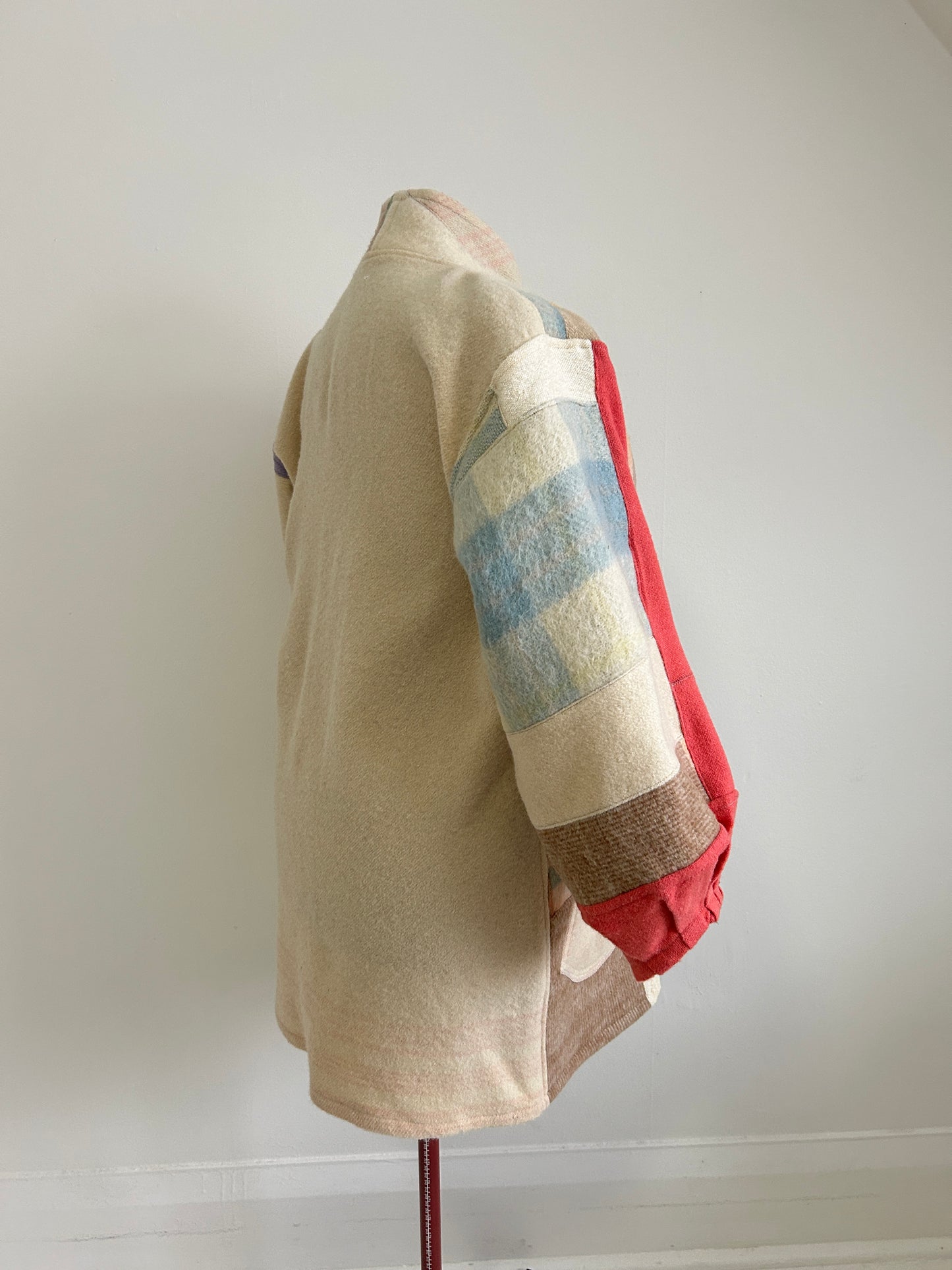 Vivianne Jacket with Upcycled Vintage Wool Patchworked Blanket & Leather & Wooden Toggles Size XL/2X #CVJWX2X31