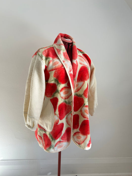 Vivianne Jacket with Upcycled Fleece & Wool Throw Blanket Strawberry Size XL/2X #VIVFLE4