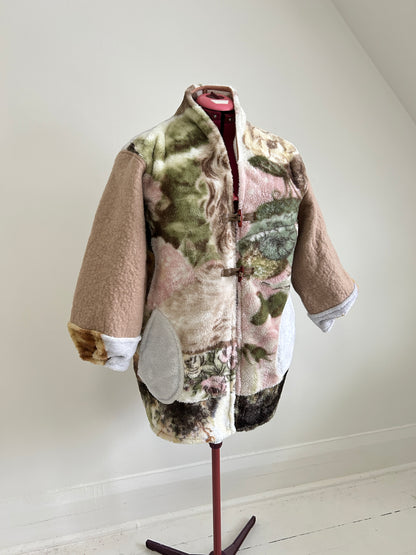 Vivianne Jacket with Upcycled Vintage & Fleece Wool Blanket & Leather & Wooden Toggles Dog Theme Size XL/2X #CVJFX2X7