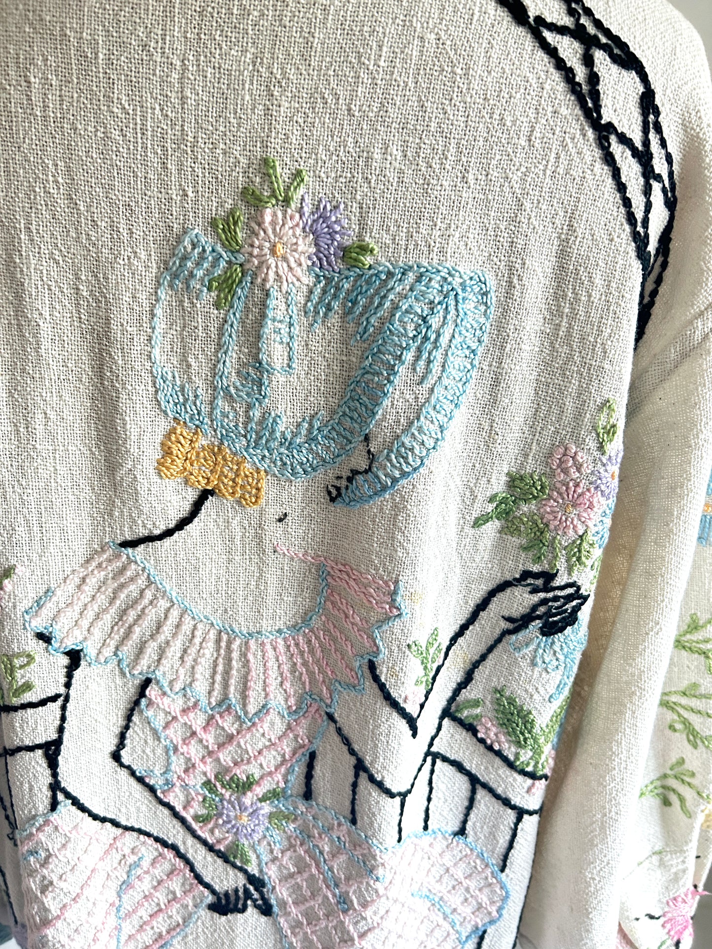Vivianne Upcycled Vintage Linen Embroidered Jacket Size S/M #CVJCOSM2