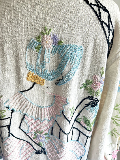 Vivianne Upcycled Vintage Linen Embroidered Jacket Size S/M #CVJCOSM2